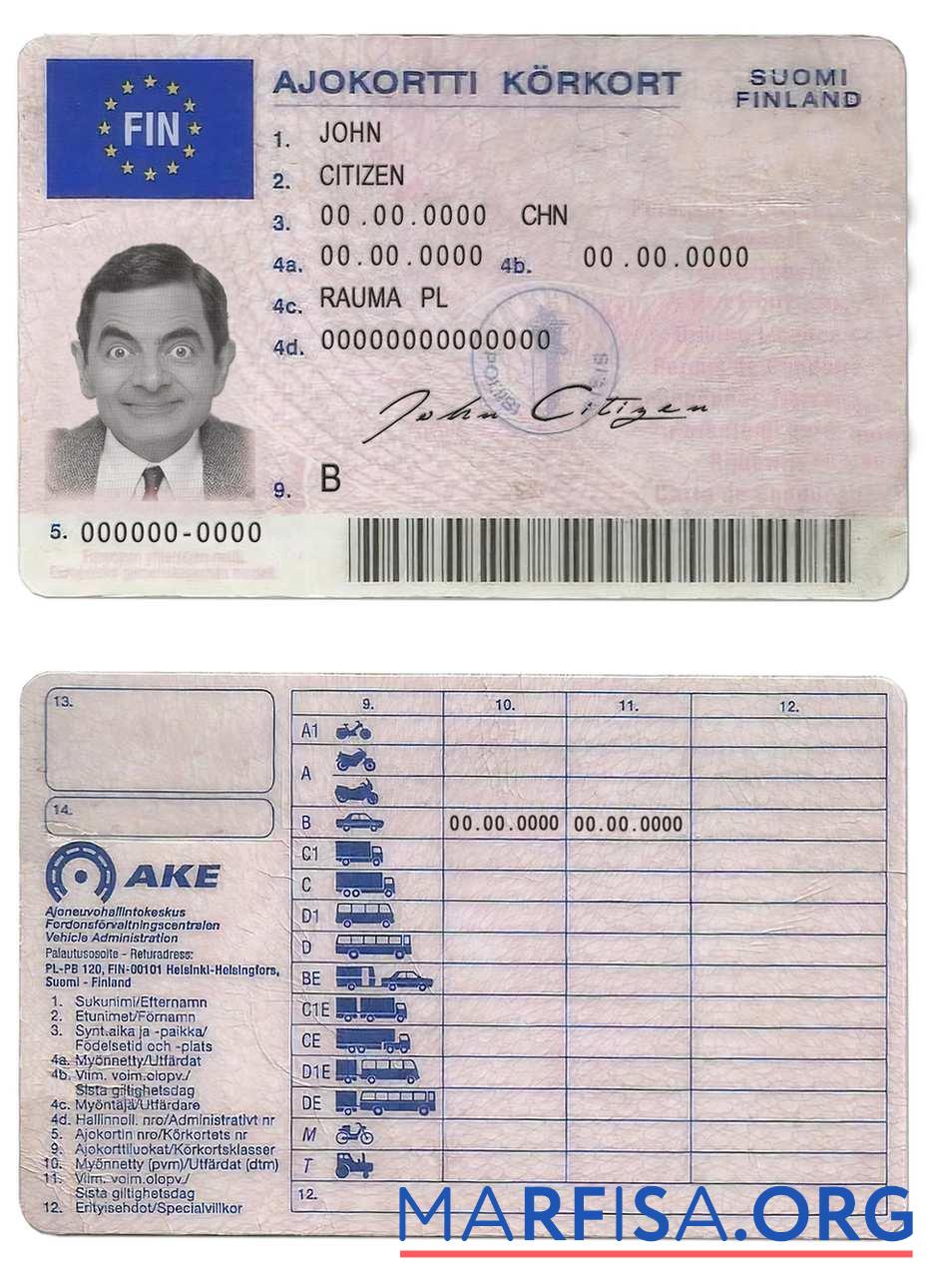 Blank Finland driving license template